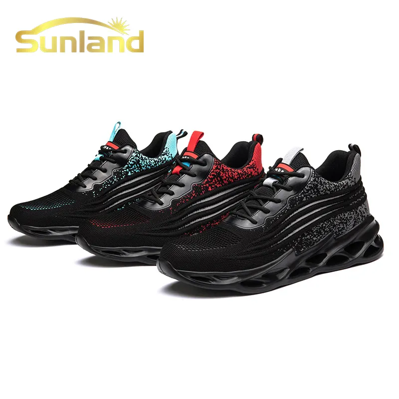 Sunland-zapatos de seguridad con punta de acero para hombre y mujer, zapatillas deportivas a la moda, de cuero