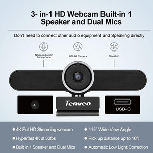 2024 профессиональная веб-камера TEVO-VA4K камера Веб-камера 4k ai-fuction автообрамление 3 в 1 веб-камера для конференций - Product Image 3