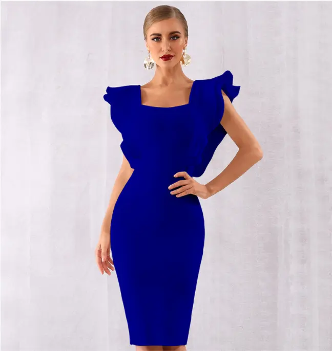 2023 New Summer Women Black Bodycon Bandage Dress Sexy Ruffles Butterfly Sleeve Club Celebrity Evening Runway Party Dress