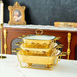 New <strong>Golden</strong> Stone Pattern Rectangular Ceramic Baking Pan Heating Dry Soup Pot <strong>Bake</strong> Ware - Product Image 5