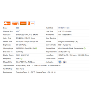 Écran <span class=keywords><strong>LCD</strong></span> 15,6 pouces NV156FHM-N42 sans fonction tactile, 1920*1080 WLED, nouvel écran <span class=keywords><strong>LCD</strong></span> pour ordinateur portable, EDP 30 broches, 62% SRGB, 800:1 - Product Image 6