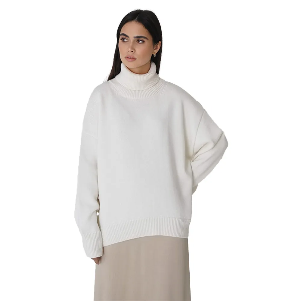 Ultime signore bianco dolcevita lungo maglione inverno riscaldato donne Design elegante maglioni lavorati a maglia oversize