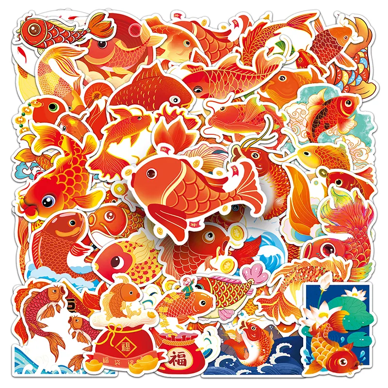 50 Uds Animal de dibujos animados buena suerte Koi Fish pegatinas bonitas baratas para niñas portátil decorativo impermeable