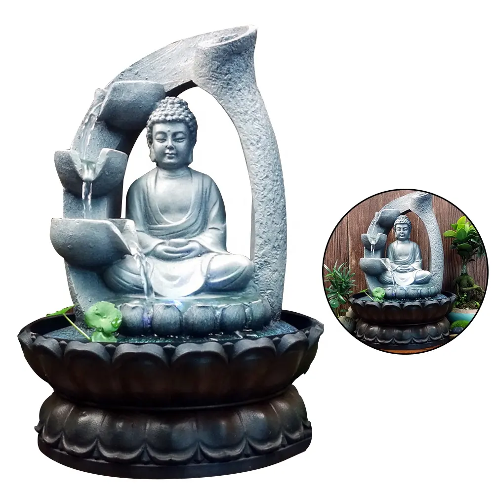 Großhandel Home Feng Shui Indoor Tisch Harz Buddha Wasser brunnen Top Budas Dekor Poly resin Home Decoration Buddhismus OEM 120 PCS