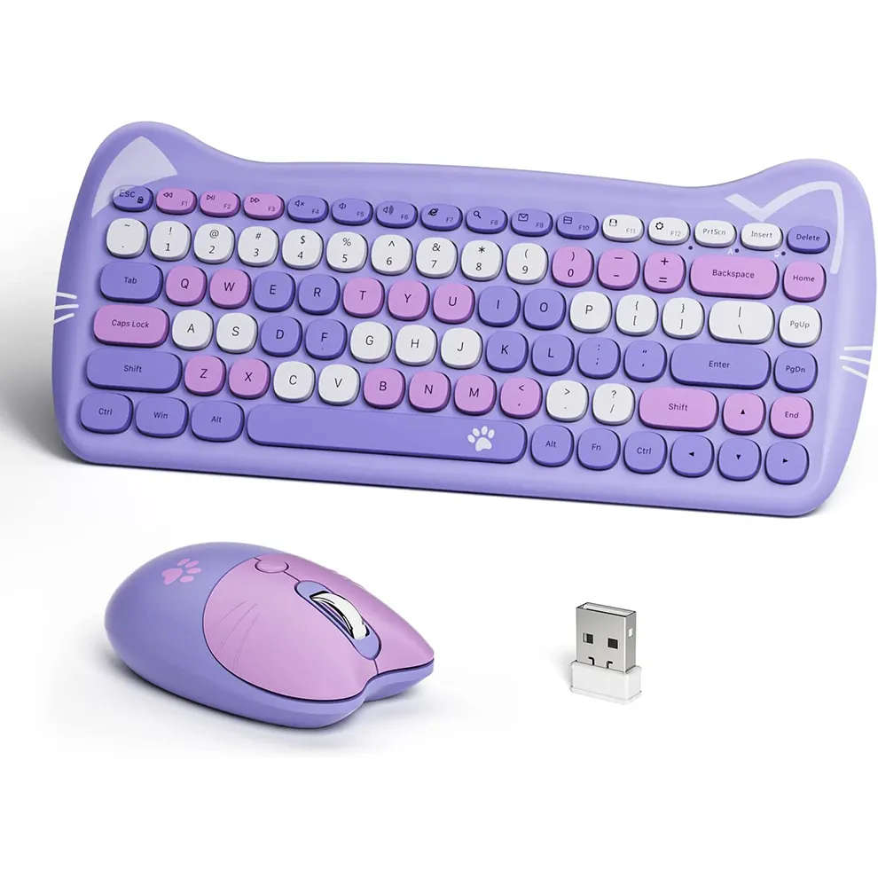 Mofii Wireless Keyboard Mouse Combo Compact Wireless Keyboard and Mouse Set 2.4G Ultra-Thin Sleek Cute Cat Shape Design for PC