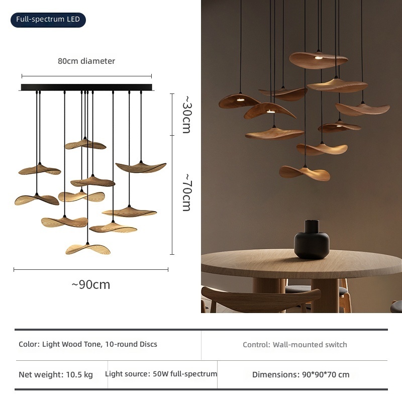Corps de lampe 10 ronds (diamètre 80cm) couleur bois clair 25