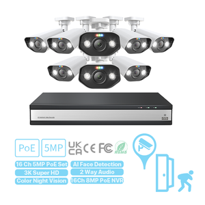 Sicurezza 2024 5MP Set di telecamere 16 Ch 2 vie sistema di telecamere Audio 16 canali AI umani Set di telecamere CCTV - Product Image 1