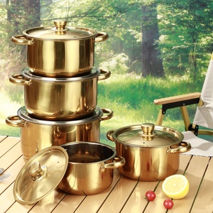 4/5 Mảnh Vàng Thép Không Gỉ Canh Kho Chậu Set Sâu Dày Cho Phổ Bếp Cảm Ứng Bếp Gas Kim Loại Bền - Product Image 4