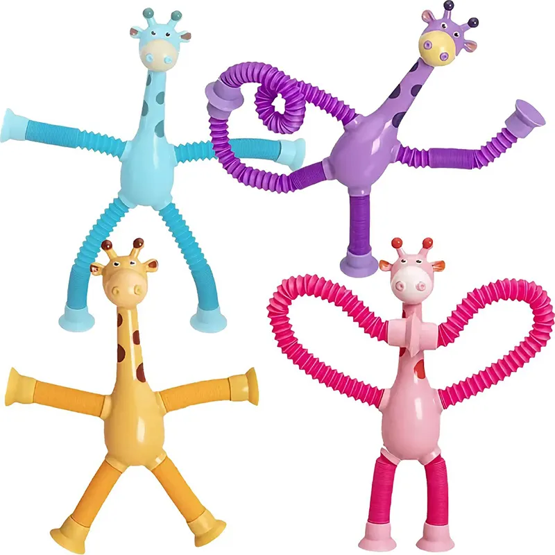 Tubo de brinquedo para crianças, tubo telescópico de sucção para girafa, quebra-cabeça educacional de desenho animado, interativo para pais e filhos