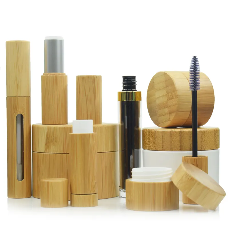 Fabricant de flacon compte-gouttes en bambou personnalisé verre stockage cosmétique biodégradable pots de crème en bois produits écologiques en bambou