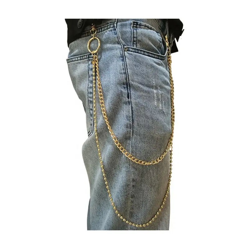 Chaîne de pantalon en métal doré pour hommes, pour pantalon en jean, à Double couche, rétro, Punk, chaîne, nouvelle collection 2020