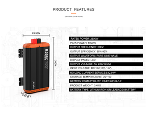 2500W Pure Sine Wave Inverter with Remote <strong>Controller</strong> 50Hz/60Hz <strong>Output</strong> Power Supply <strong>Multi</strong> protection - Product Image 1