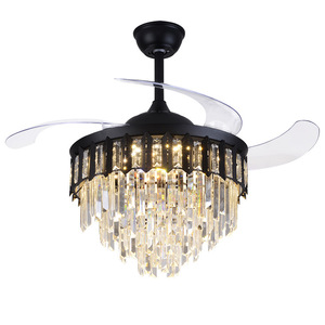 现代设计师装饰可伸缩吊灯复古卧室铜水晶吸顶灯遥控Led吊扇 - Product Image 3