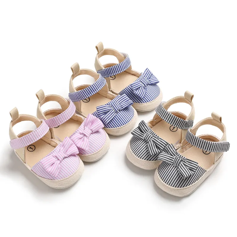 Wholesale cotton stripe fabric toddlers ballet shoes baby fashion soft sole shoes newborn beautiful girl shoes