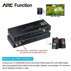 4K 4x2 conmutador divisor 4 Entrada 2 interruptor de salida con arco R/L 3,5mm Aux 60hz Coaxial SPDIF Audio Extractor