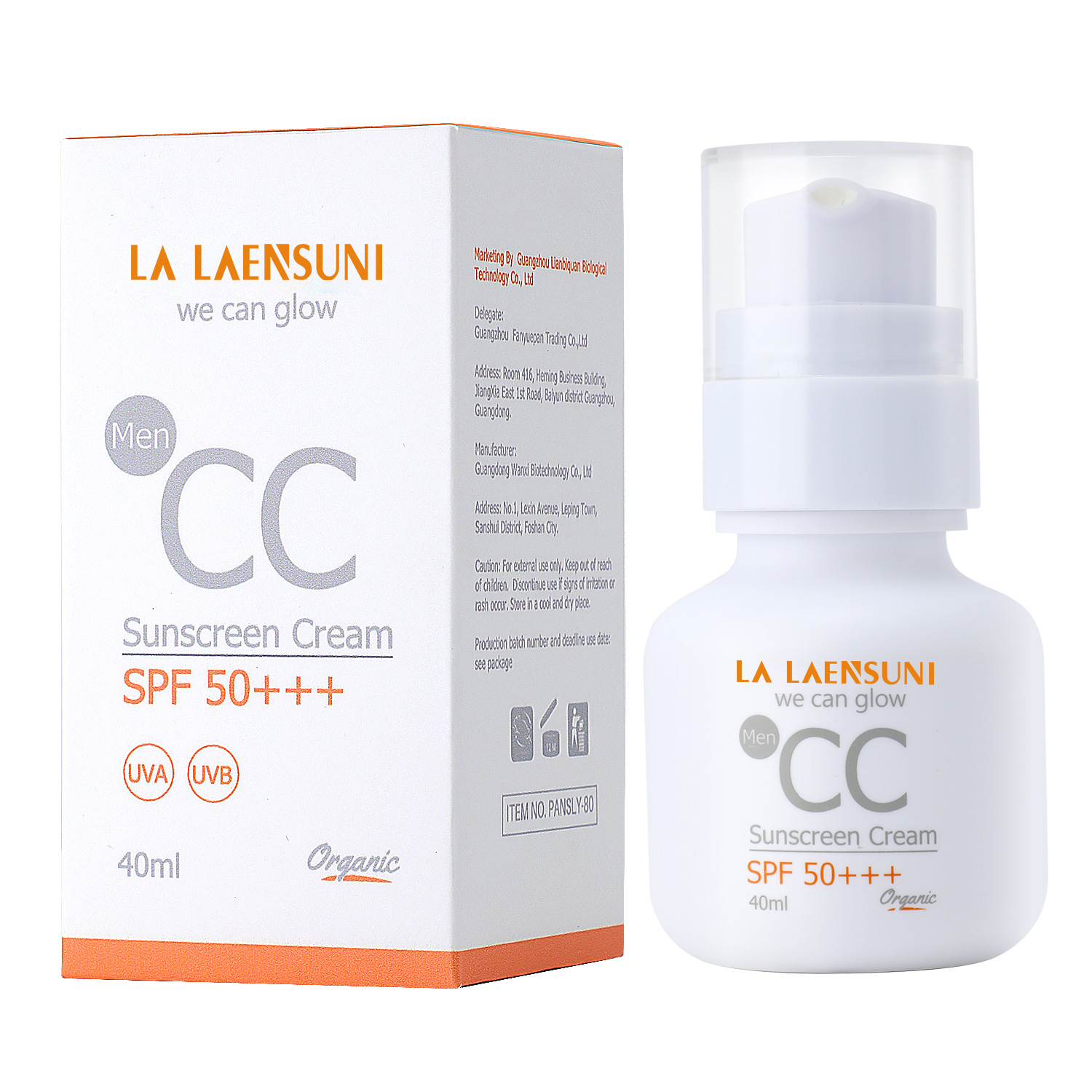 Crème solaire CC pour hommes 50SPF+++