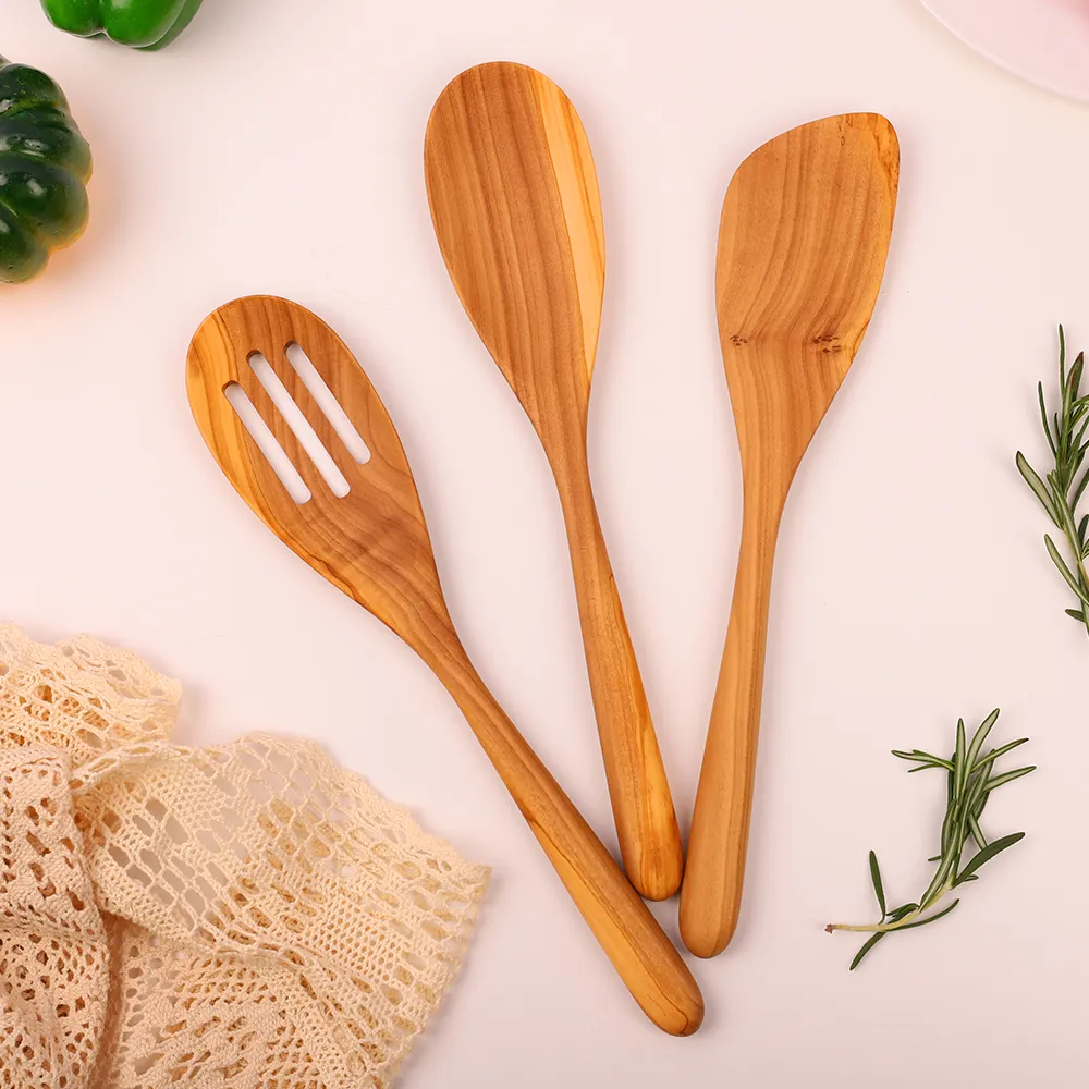 Cucchiai e spatole in legno d'ulivo per utensili da cucina antiaderenti utensili da cucina Set di cucchiai da sposa Set di posate per regalo da cucina