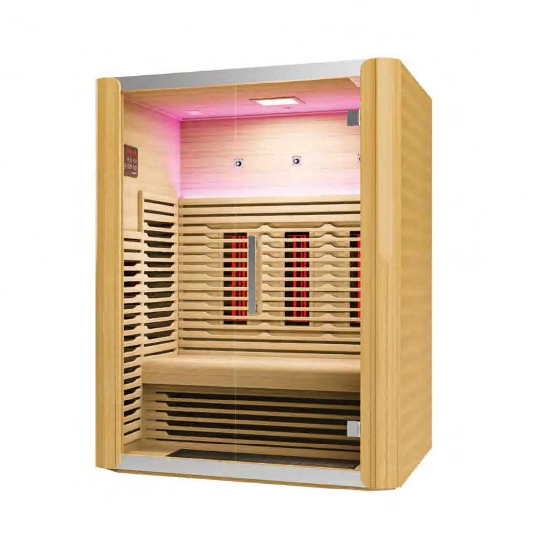 Sauna a infrarossi diretta in fabbrica Hemlock Sauna a Hemlock in legno massello per interni a spettro completo 3 persone Sauna secca a infrarossi lontani sani