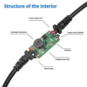Entrada de alimentación de cobre 22awg a prueba de agua personalizada 5V12V USB A macho a cable de salida de potencia de chip de refuerzo de voltaje con luz LED para coche - Product Image 3