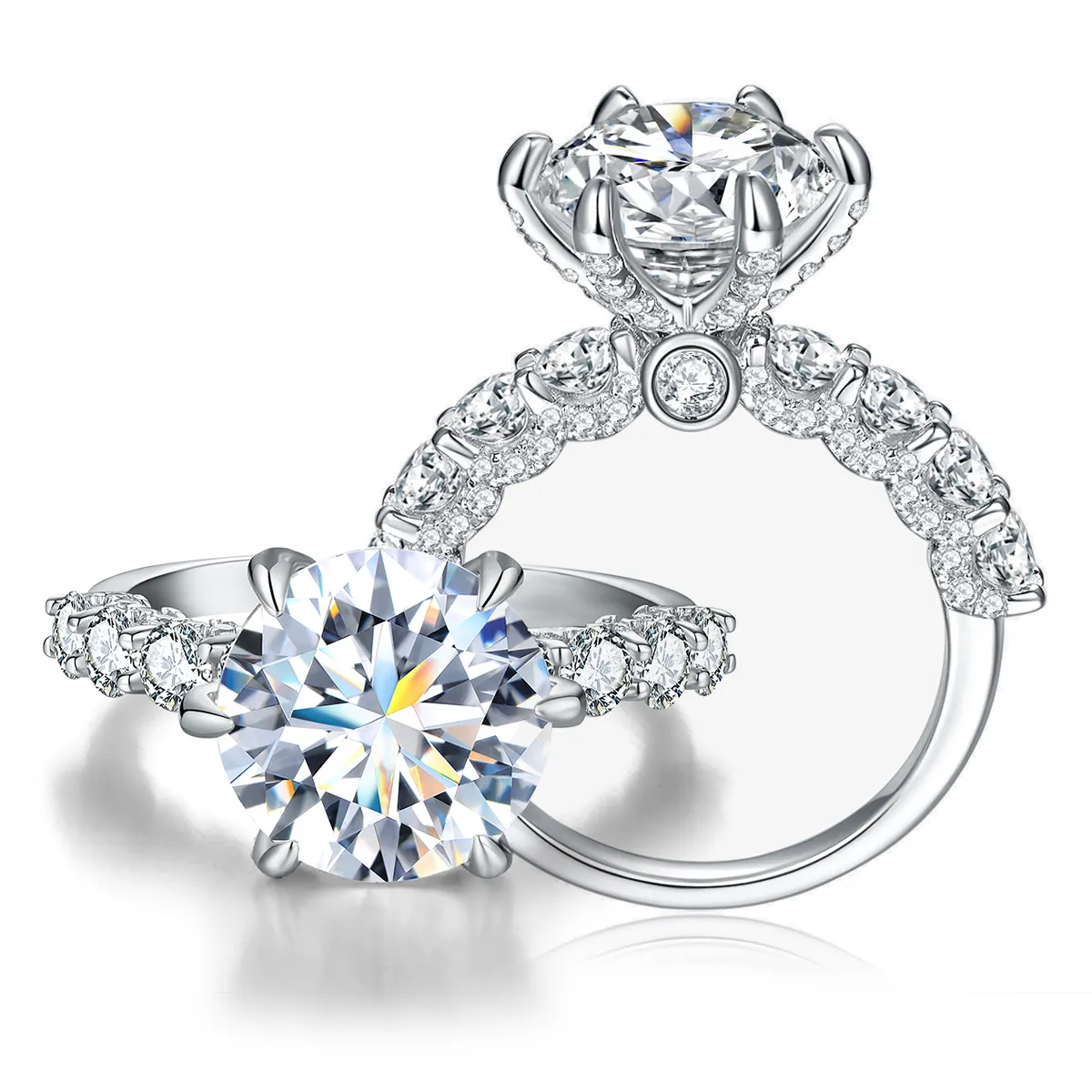 GRA VVS Luxury Real 5CT Big round cut Moissanite Diamond Solitaire Ring per le donne 925 gioielli di moda di fidanzamento in argento Sterling