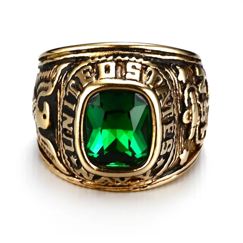 United State Group Memory Victory Brass Turkish Rings Emerald Rhinestone