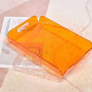 批发环保彩色亚克力托盘带把手早餐装饰茶几收纳器 - Product Image 5