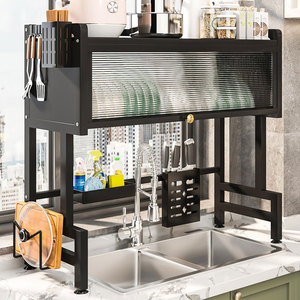 Toz geçirmez dolap kapı ile lavabo bulaşık kurutma rafı üzerinde, 2 katmanlı büyük depolama mutfak çanak geri çekilebilir süzgeç raf - Product Image 5