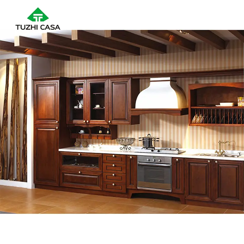 Touzhi Casa 2024 Nova Laca de madeira maciça Pvc Mobiliário Design Moderno Móveis De Cocina Mahogany completo personalizado para Armário de Cozinha