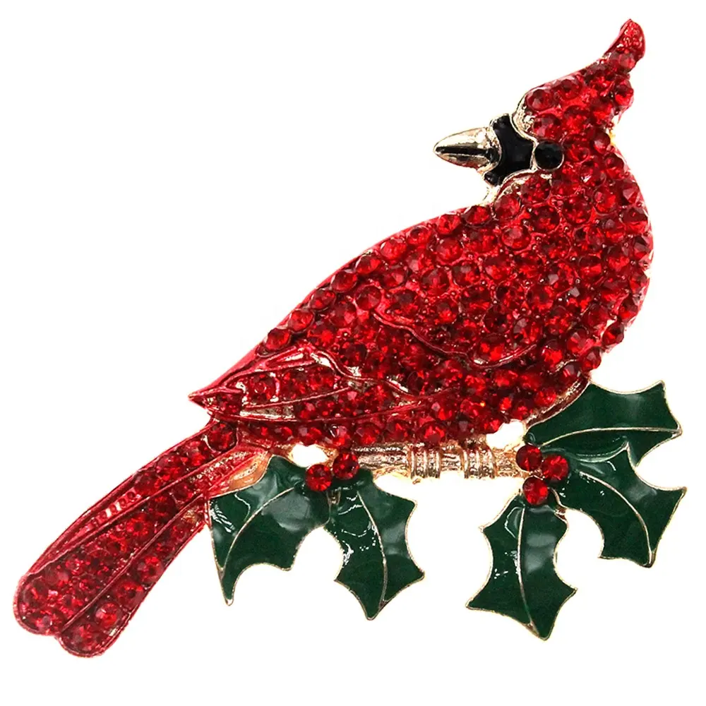 Broche de joyería de pájaro Cardenal grande de 90mm, broches de pájaro de animales de diamantes de imitación rojos, broche de vacaciones de Navidad de cristal para mujer