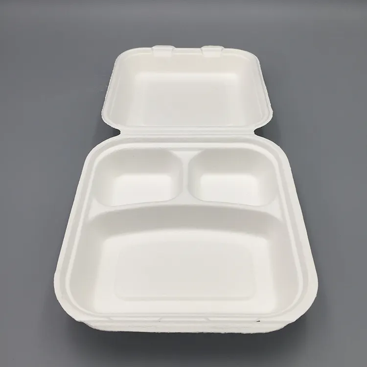 Kingwin çevre dostu özel 3 bölme Bagasse tek kullanımlık Bento yemek kabı