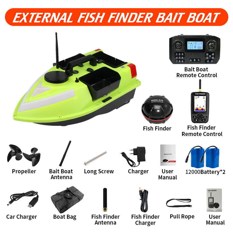 GPS para barco + batería de 12000*2 + sonda de pesca + bolsa para barco + cable USB