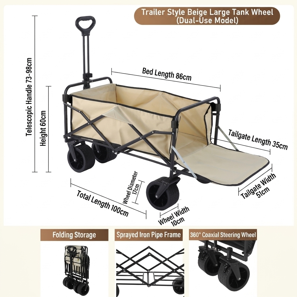 Rear-flip model-large 10inch tank wheel-khaki-dual brakes