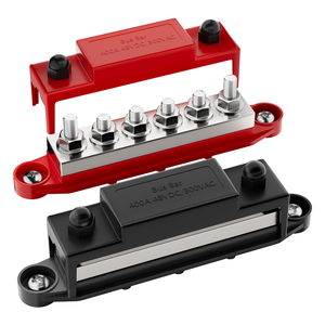 Yüzey montajı 12 VDC 400A pil bakır bara 6 yollu 5/16 "Post(M8) konektör güç dağıtım bloğu kapaklı ve somunlu - Product Image 1