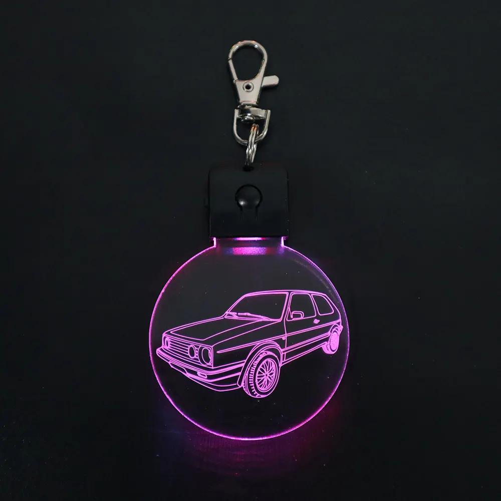 Auto Form wiederauf ladbare 3D Laser gravierte leere Glas Metall Schlüssel ring anpassbare Logo Led Acryl Schlüssel anhänger Schlüssel bund