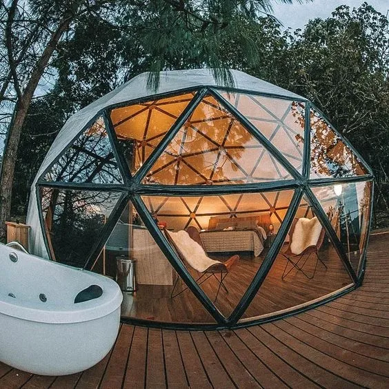 Tùy chỉnh 2024 sang trọng không thấm nước glamping Lều tuyết thủy tinh trắc địa Dome lều cho khu nghỉ mát