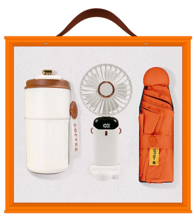 Orange---Cup + sun umbrella + Mini Fan
