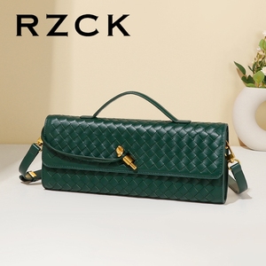 RZCK定制新款女士晚装包批发软皮手工编织肩包时尚绿色PU皮革女包