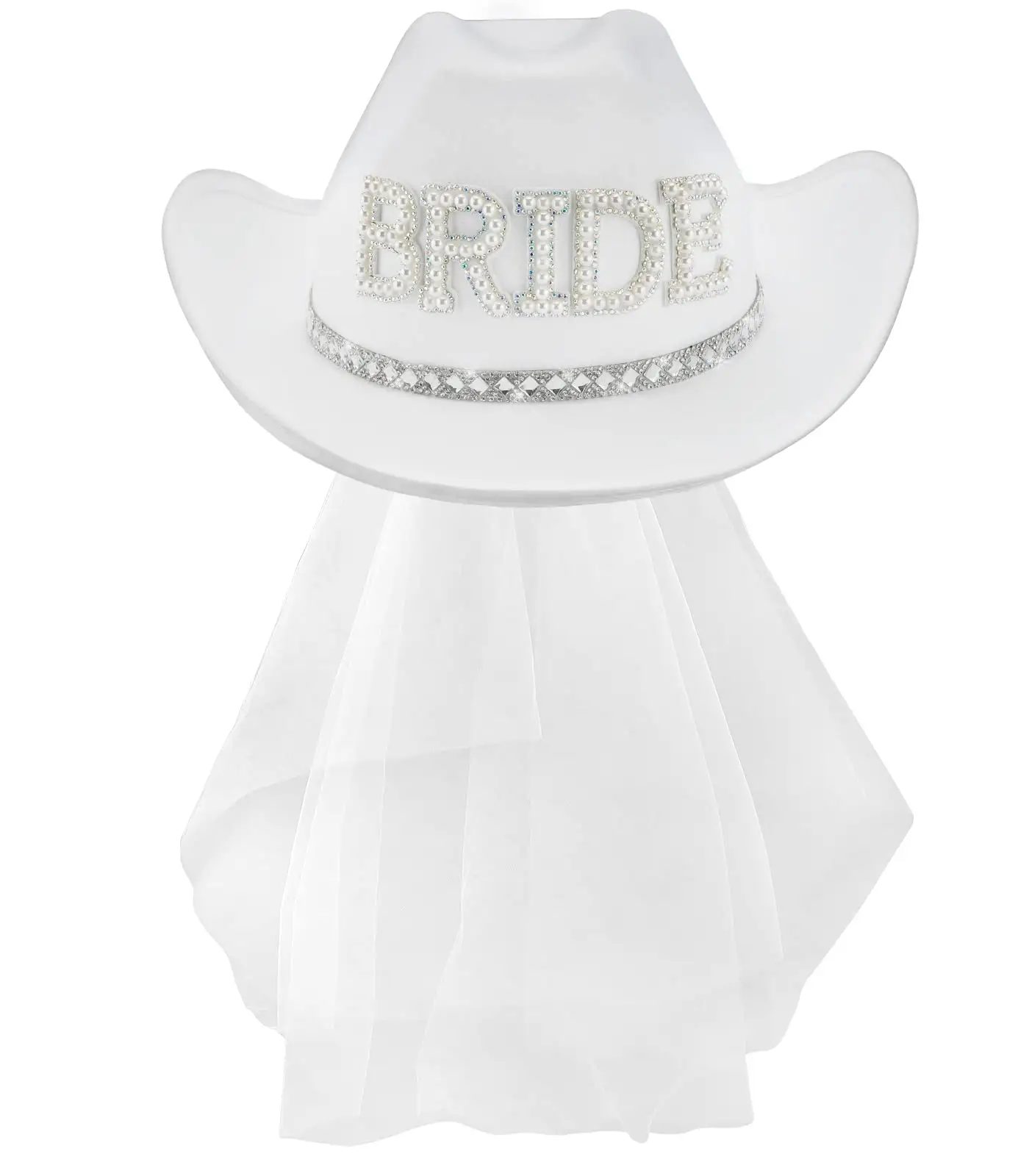 Bridal Cowgirl Hat for Bachelorette Party Rhinestone White Cowboy Hat for Women Bride To Be Gift Halloween Costume Y936