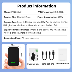 Carlinkit 50 akıllı akıllı radyo araba oyna Android AI kutusu adaptörü kablosuz Carplay Carlink kiti 5.0 Iphone Android telefon için Audi - Product Image 2