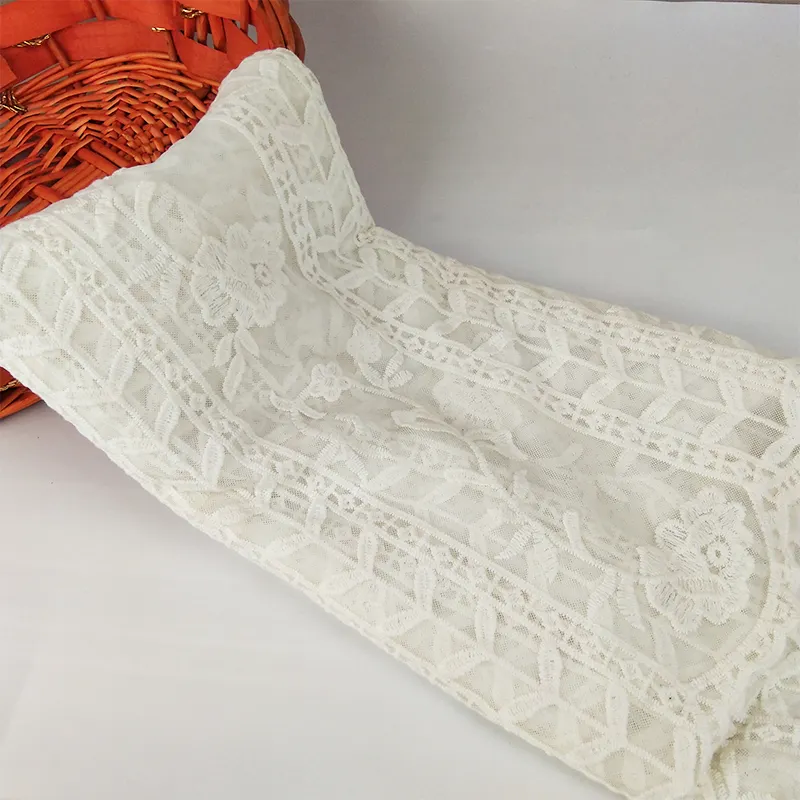 Popular tela de encaje bordado de flores rosw de hilo de algodón