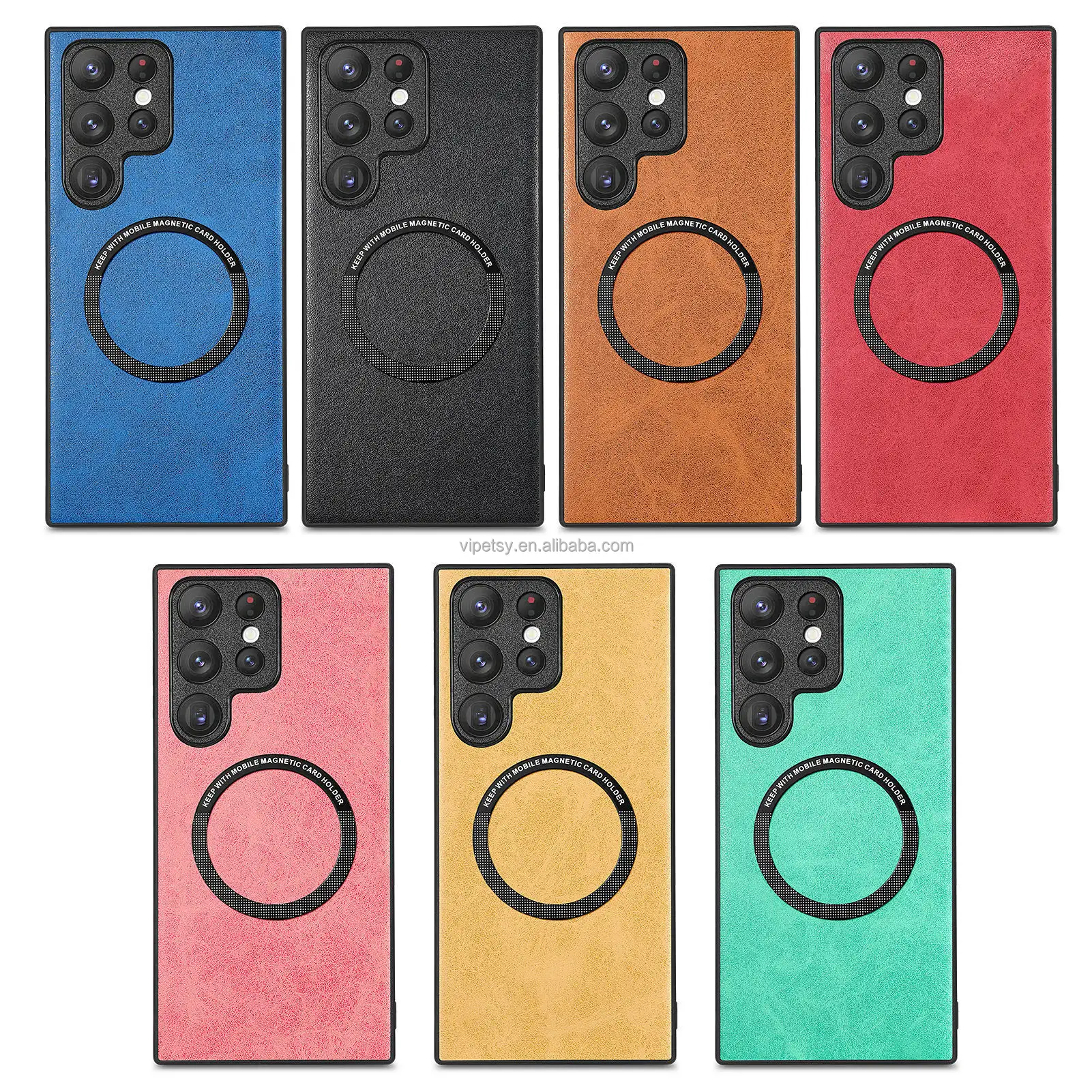 2024 Solid Color Protective PU Leather Sport Style Magnetic Wireless Charging Phone Cover For Samsung Galaxy S24 Ultra Back Case