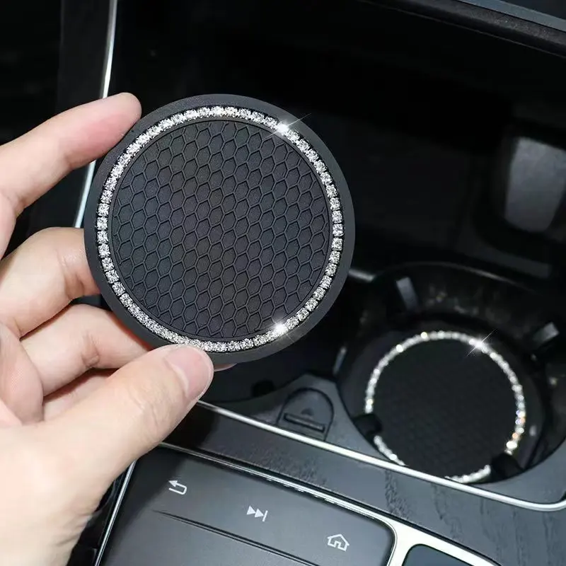 Car Cup Coaster 2,75 Zoll Auto Car Cup Holder Insert Untersetzer weiches Silikon Anti-Rutsch-Kristall Strass Drink Car Cup Mat