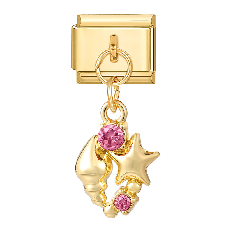 Pendentif base or-étoile de mer diamant rose