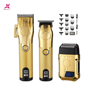 Chuyên Nghiệp Không Dây 3-Trong-1 Của Người Đàn Ông Chải Chuốt Thiết Lập Vàng LCD Hiển Thị Qua Đó Lá Máy Cạo Râu Tông Đơ Yên Tĩnh Hoạt Động USB - Product Image 1