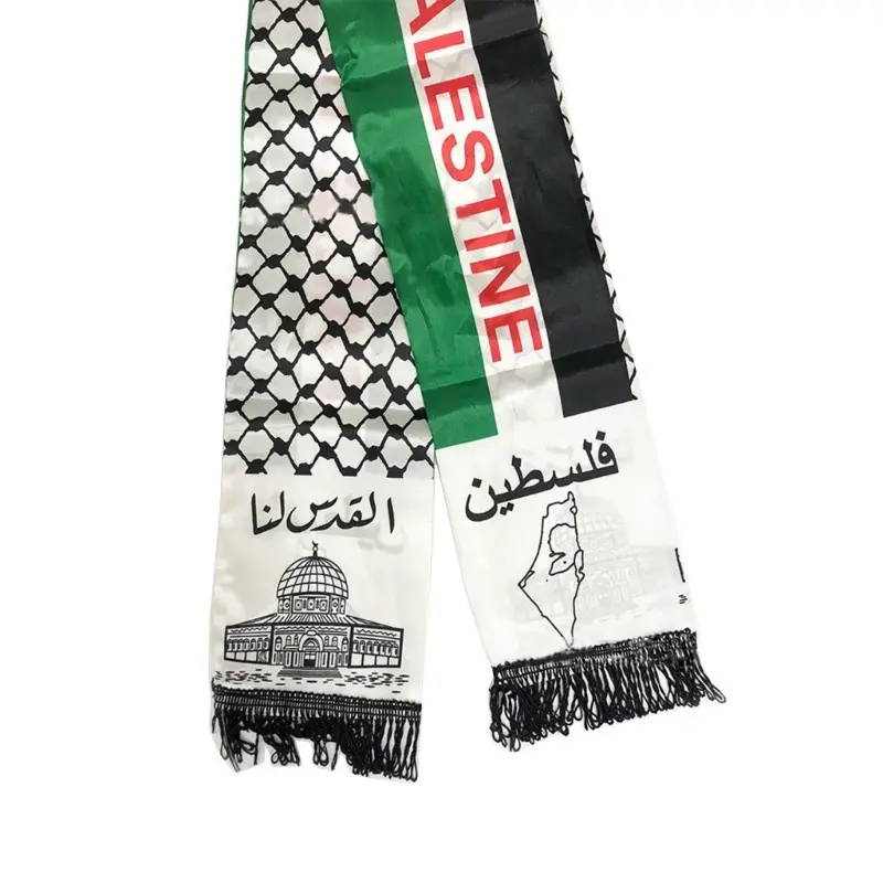 Venta al por mayor de poliéster Palestina bufanda Bandera de Palestina bufanda Eventos Decoración satén Palestina bufanda para mujeres y hombres