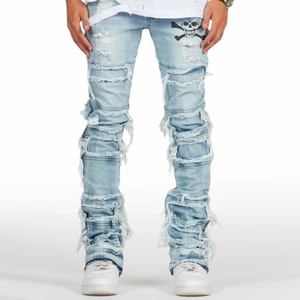 Diznew người đàn ông của quần Jeans tùy chỉnh thấp moq rửa sạch màu xám mỏng tua jeans - Product Image 3