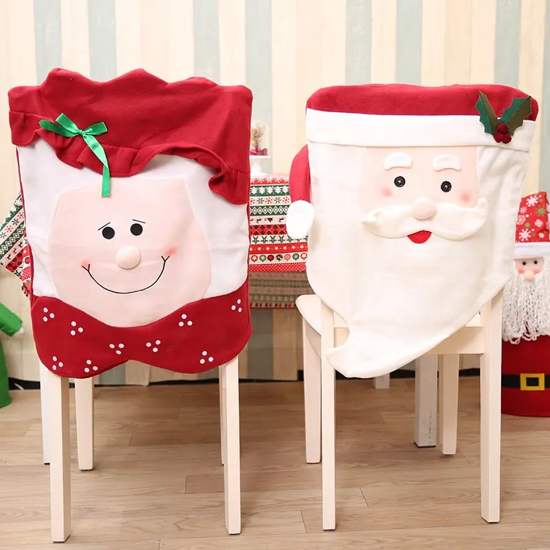 Cubierta trasera de silla de muñeco de nieve, decoración navideña, cubierta de muebles, cubierta de asiento de Papá Noel