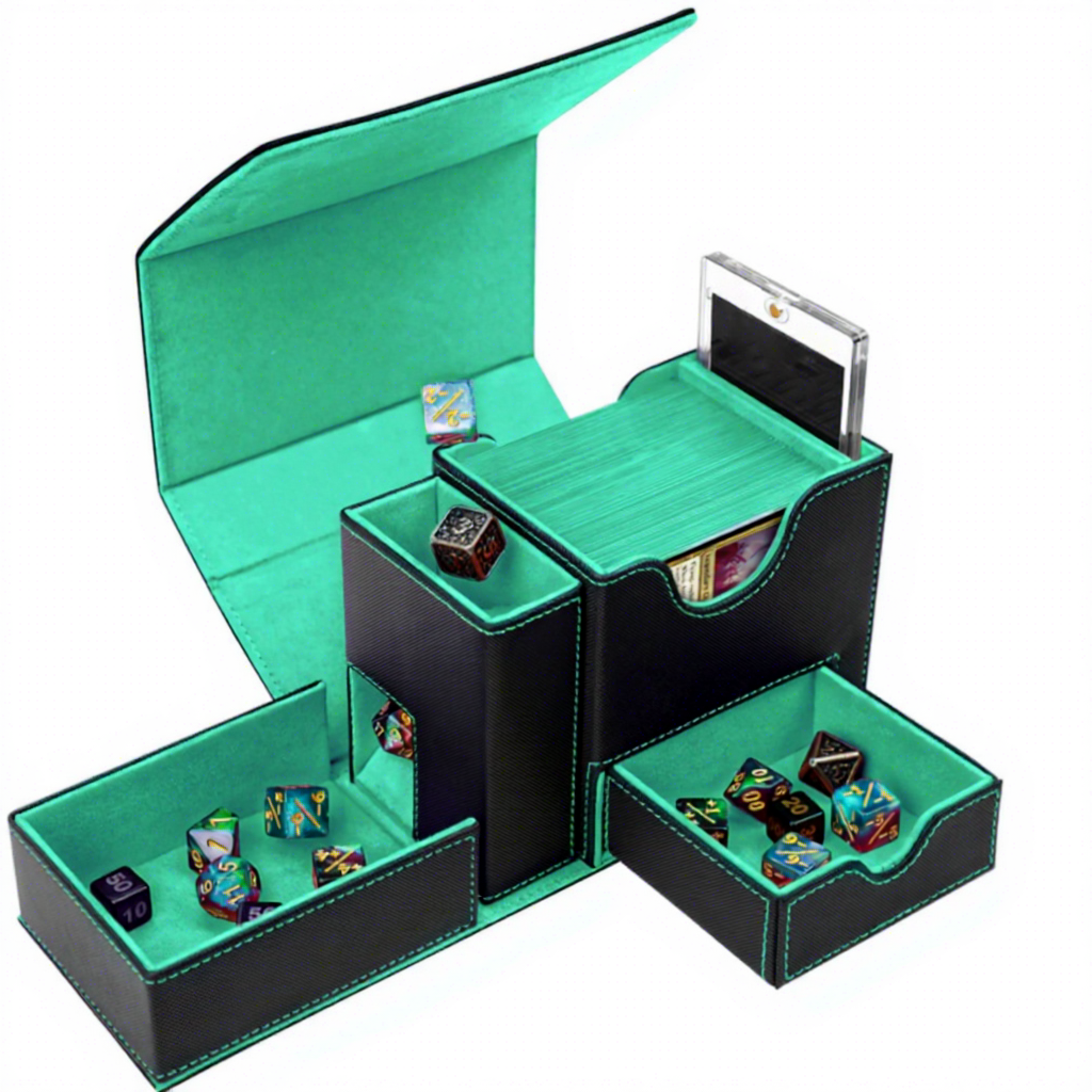 T338 plaid noir et vert, boîte blanche, briques de cartes, 2 séparateurs