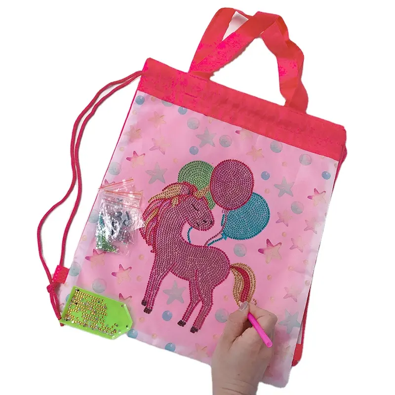 LS all'ingrosso Animal Series 5d Diamond Painting borsa con coulisse cartoon horse pink borsa con coulisse zaino da donna fai da te per bambini