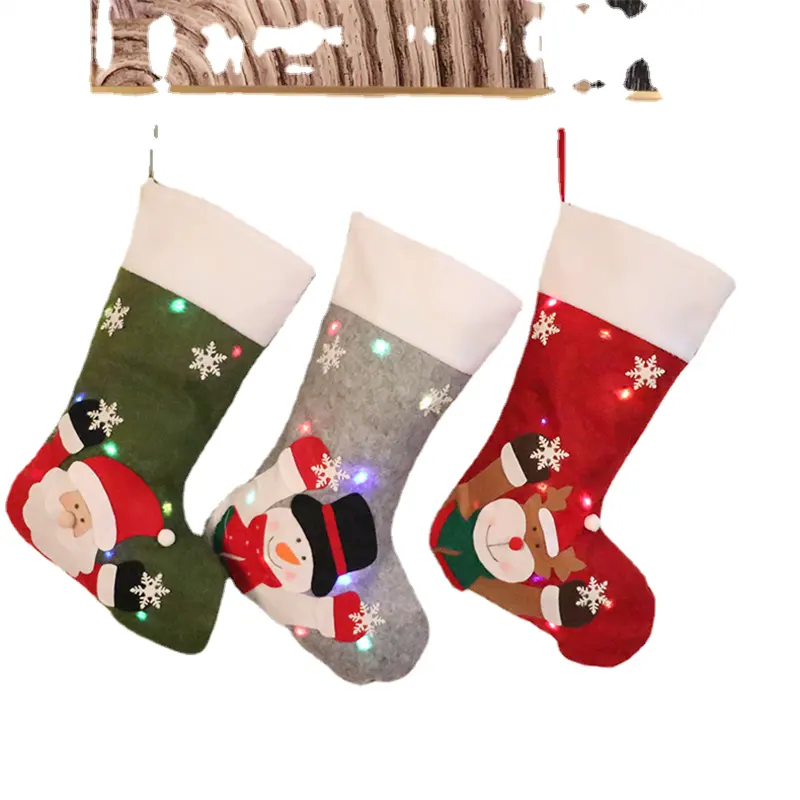 Cross-border Europe and the United States Christmas Eve colorful LED lights flashing gift socks printed